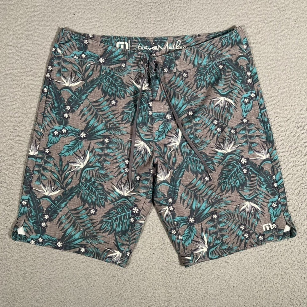 Travis Mathew‎ Shorts Mens 33 Blue Floral Boardshorts Swim Surf Beach Drawstring